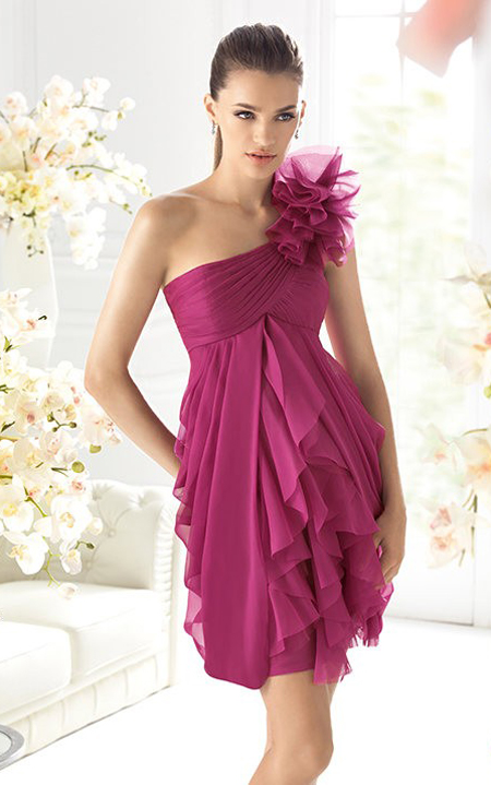 one shoulder short purple cocktail dress