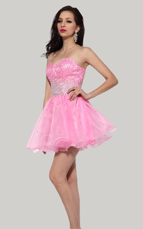 Evermiss 1086 pink organza short homecoming dress